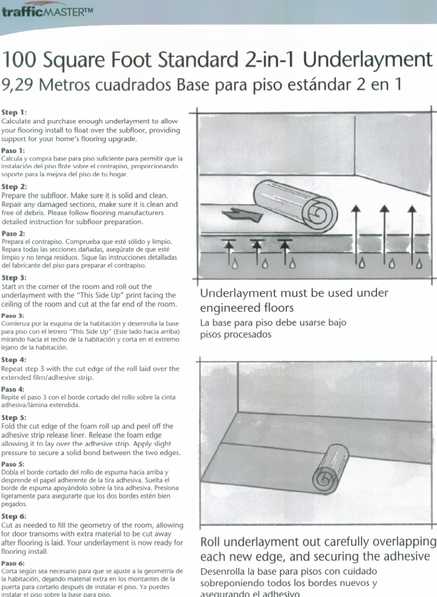 TrafficMASTER Standard 2in1 Underlayment Installation Guide