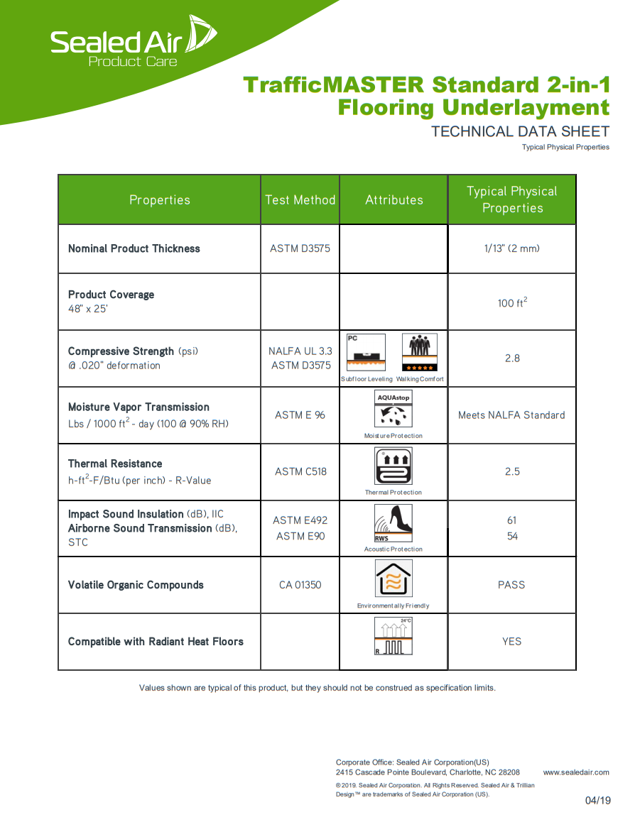 TrafficMASTER Standard 2in1 Underlayment Product Brochure