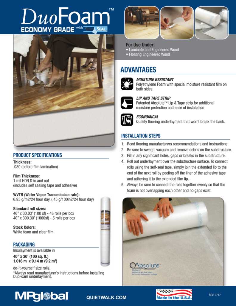 DuoFoam Standard Foam Underlayment for Laminate Flooring