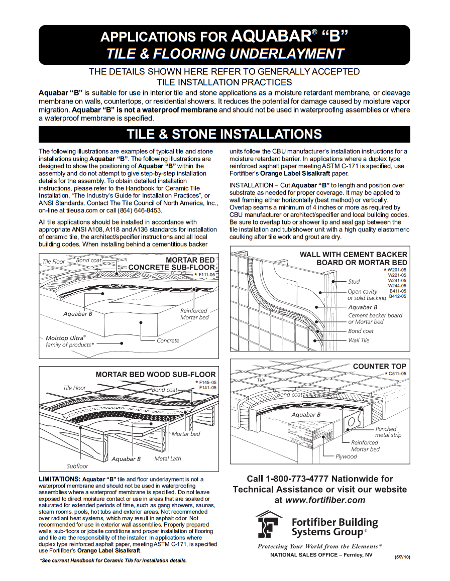 Fortifiber Aquabar "B" Underlayment Installation Guide 2