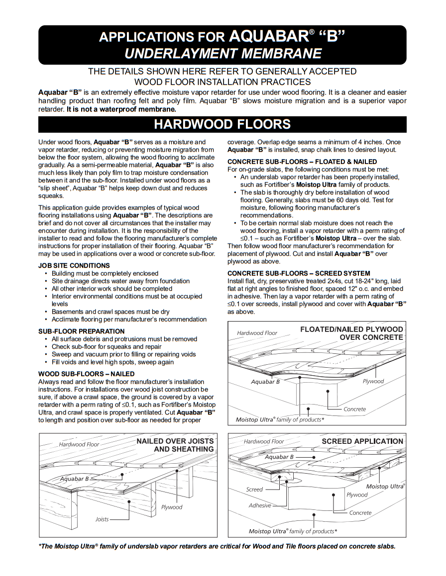 Fortifiber Aquabar "B" Underlayment Installation Guide