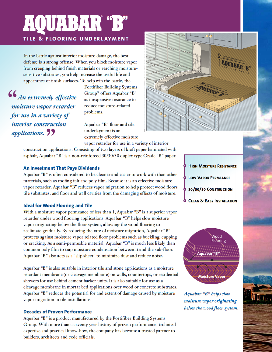Fortifiber Aquabar B Underlayment Product Brochure