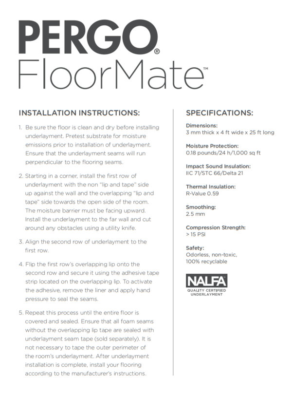 Pergo FloorMate Underlayment for Laminate & Wood Floors