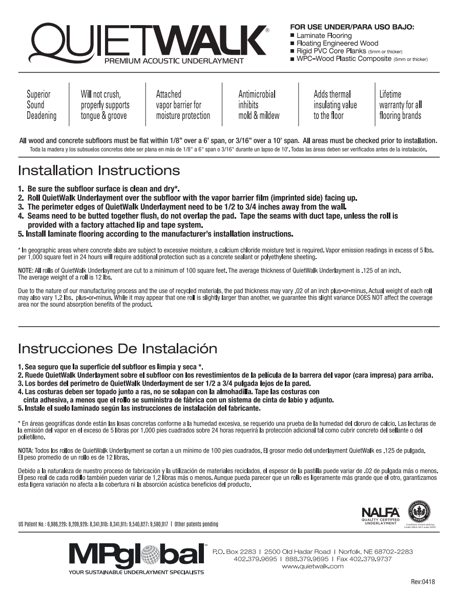 QuietWalk Installation Instructions